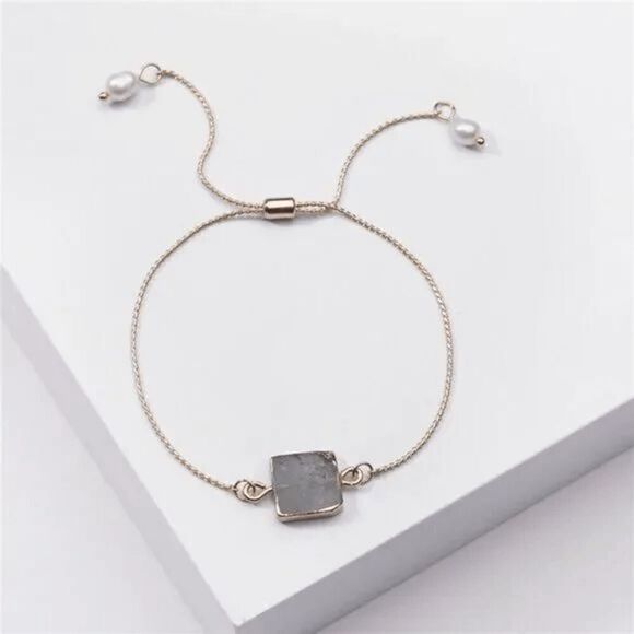 2/$21 Ladies Grey Square Stone Adjustable Bracelet - Picture 2 of 4